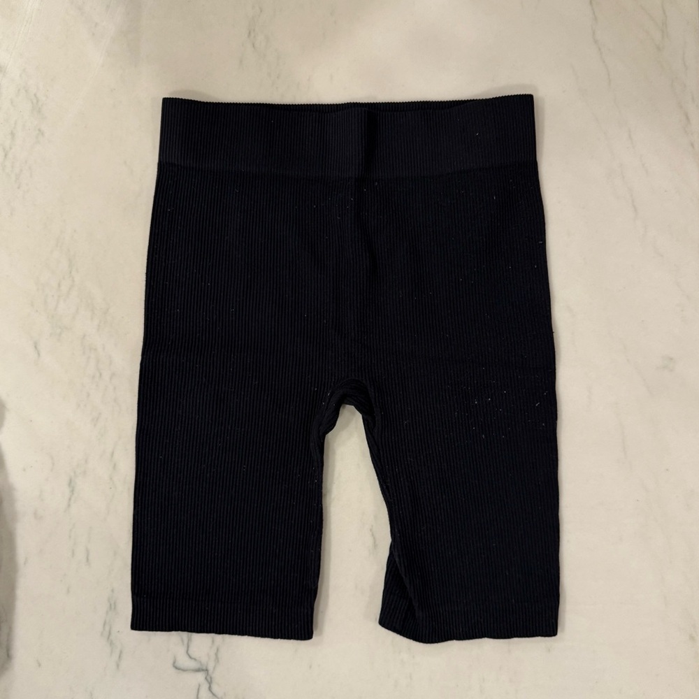 Mango Black Ribbed Biker Shorts